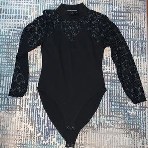 Boohoo black lace mock neck bodysuit XL